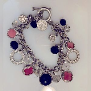 WHBM WHITE HOUSE BLACK MARKET Charm Bracelet Clear Crystals Black Glass Violet